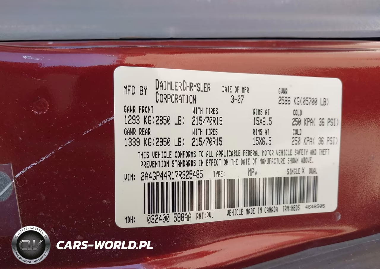 2007 Chrysler Town & Country Lx VIN:2A4GP44R17R325485 - 9