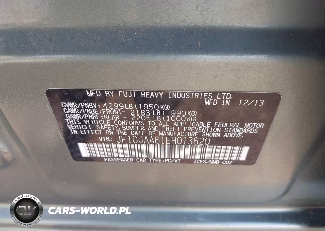 2014 Subaru Impreza 2.0I VIN:JF1GJAA61EH013620 - 9