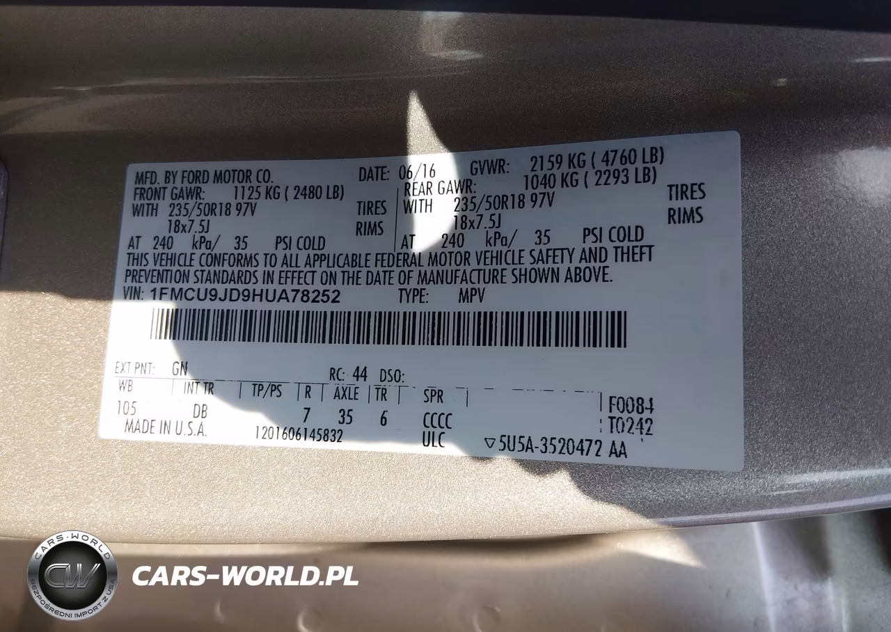 2017 Ford Escape Titanium VIN:1FMCU9JD9HUA78252 - 9