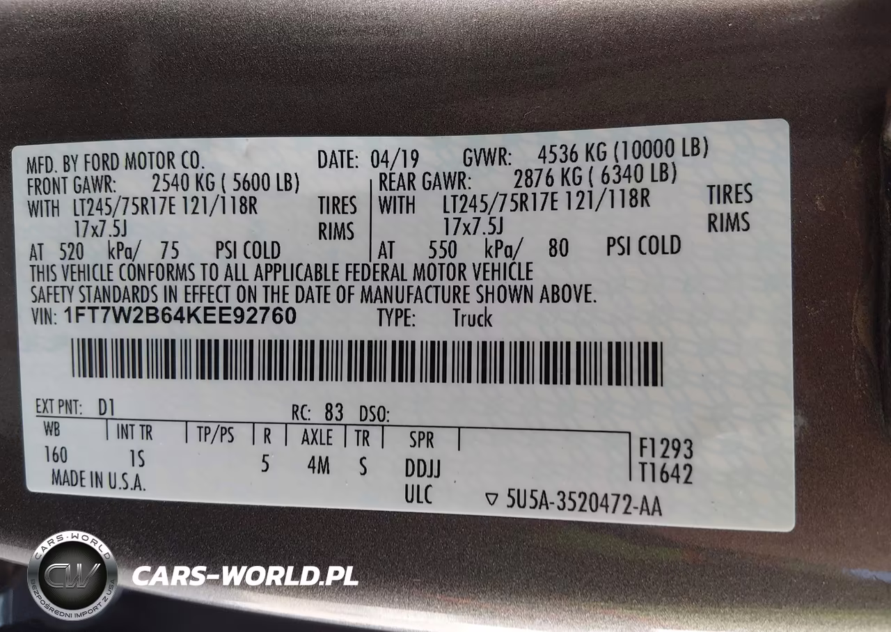 2019 Ford F-250 Xl VIN:1FT7W2B64KEE92760 - 9