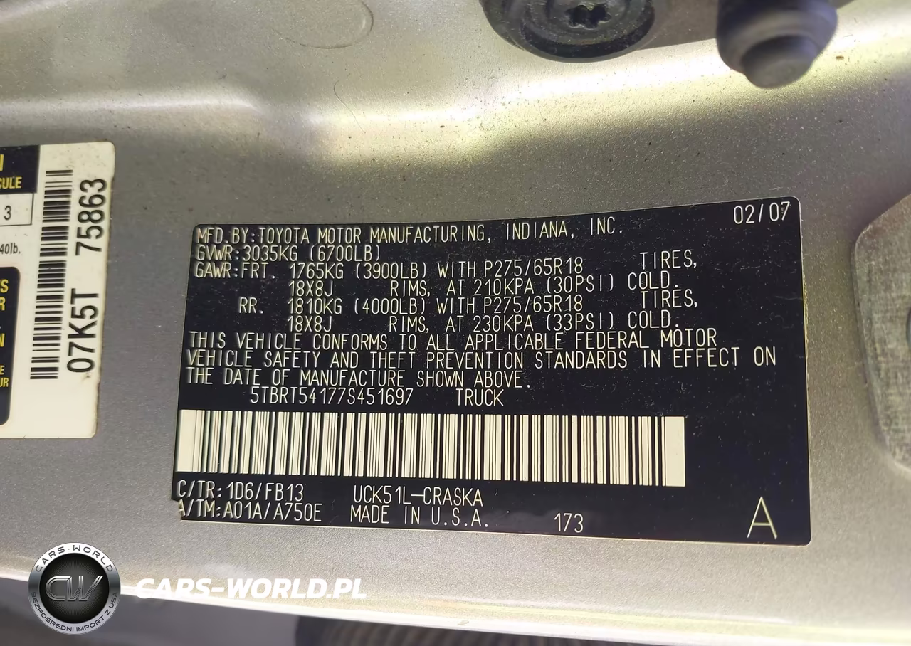 2007 Toyota Tundra Sr5 4.7L V8 VIN:5TBRT54177S451697 - 9