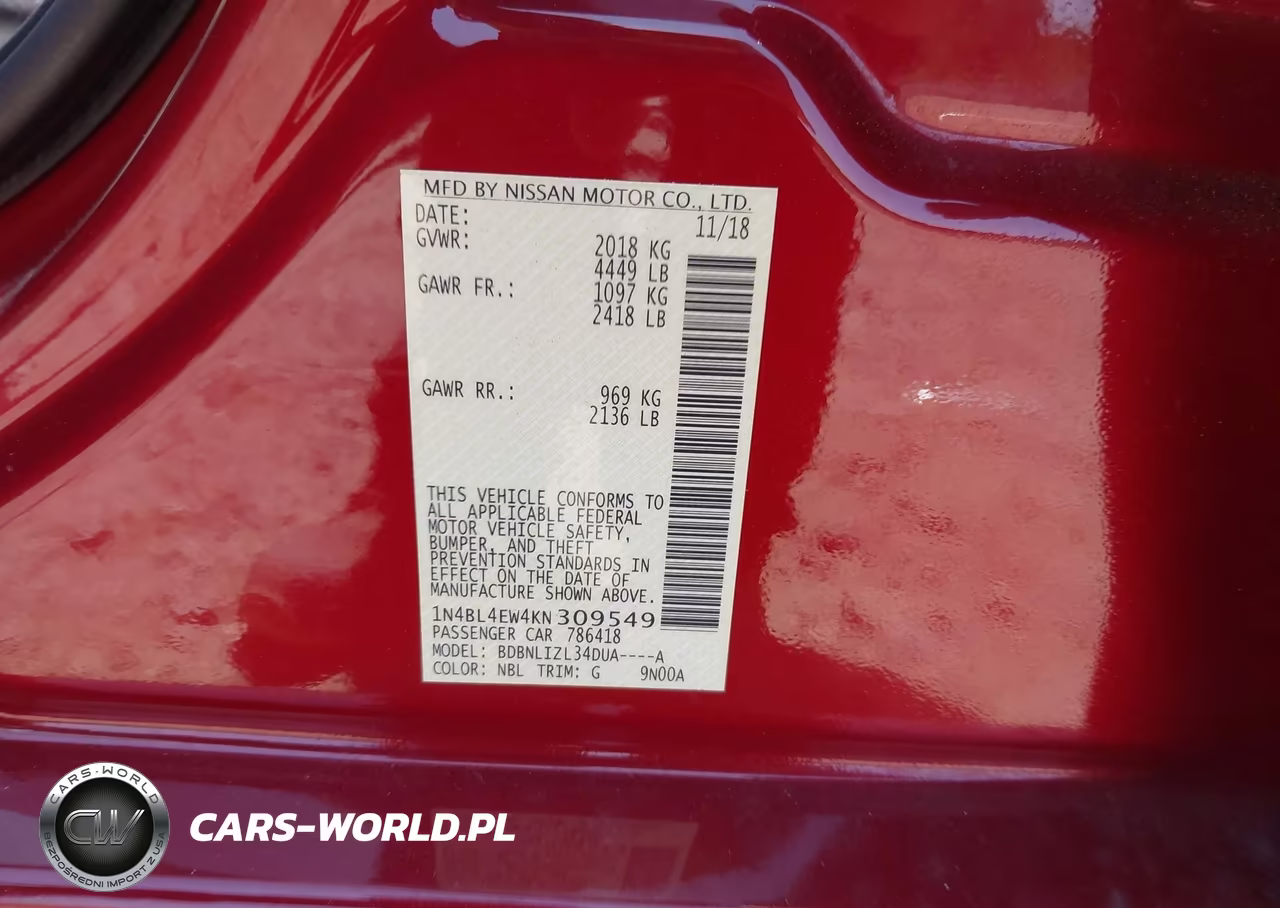 2019 Nissan Altima 2.5 Sl VIN:1N4BL4EW4KN309549 - 9