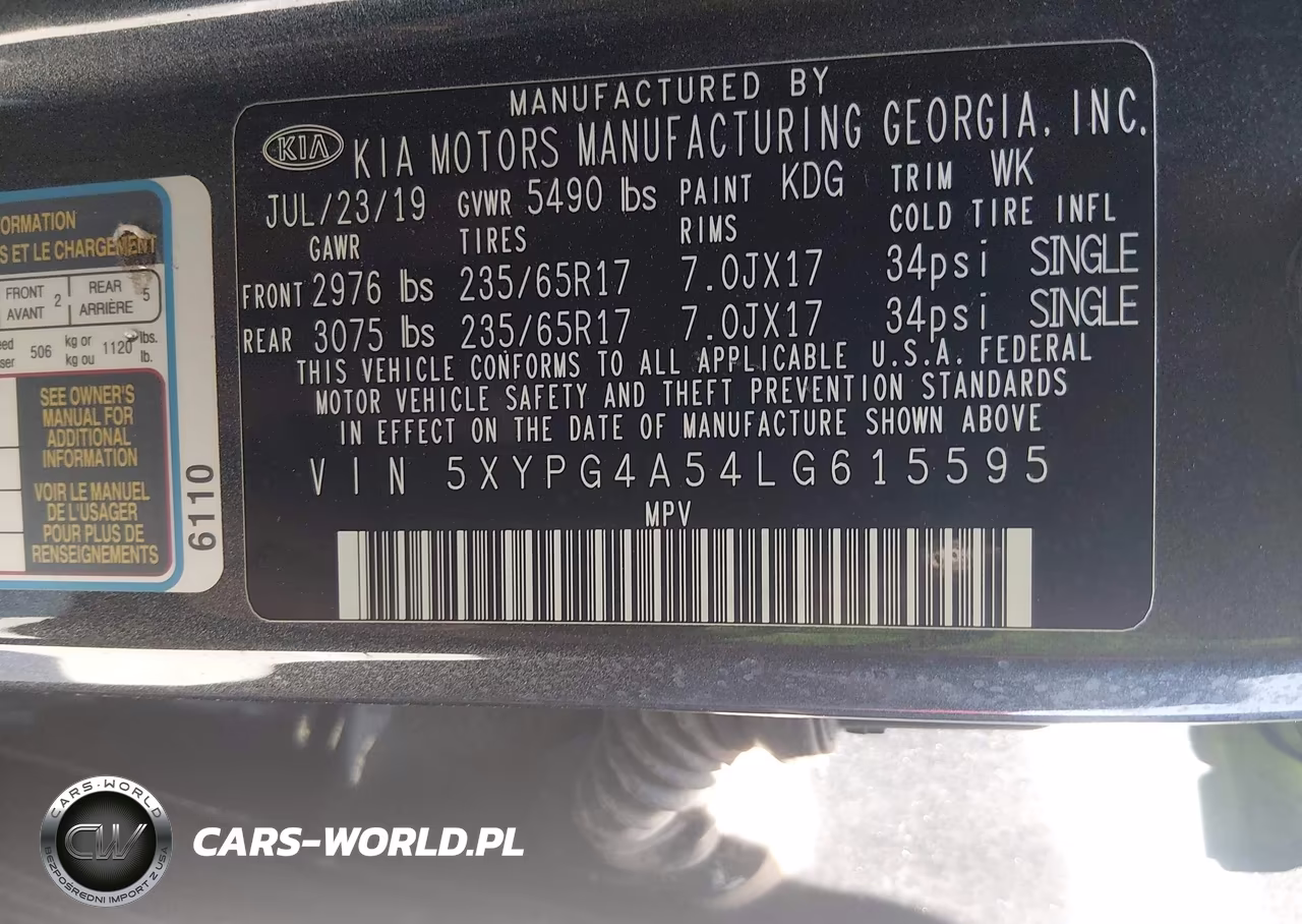 2020 Kia Sorento 3.3L Lx VIN:5XYPG4A54LG615595 - 9