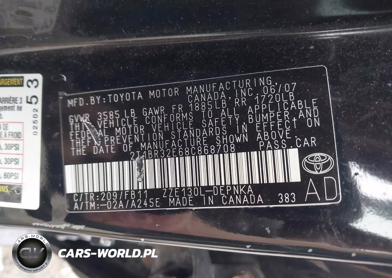 2008 Toyota Corolla Le VIN:2T1BR32E68C868708 - 9