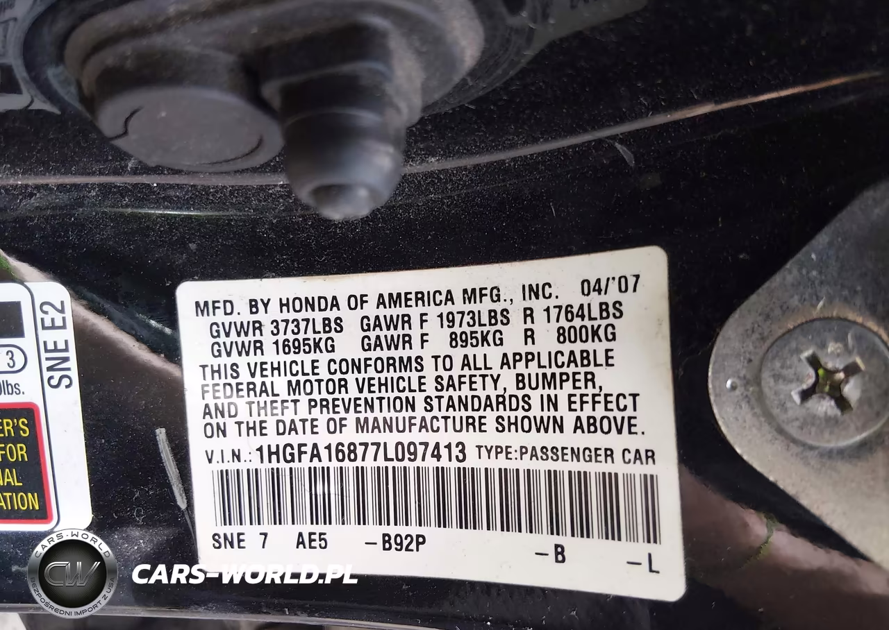 2007 Honda Civic Ex VIN:1HGFA16877L097413 - 9