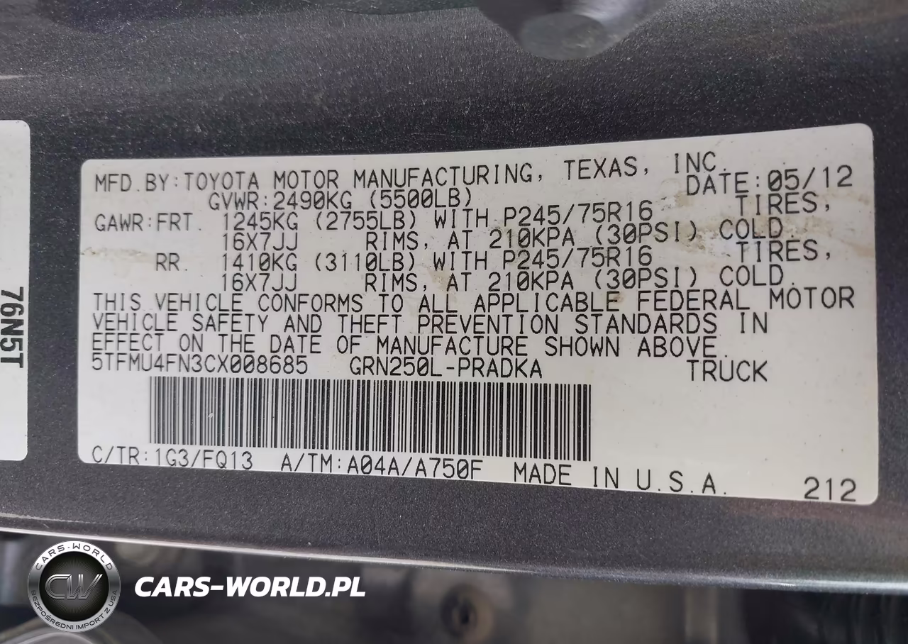 2012 Toyota Tacoma Base V6 VIN:5TFMU4FN3CX008685 - 9