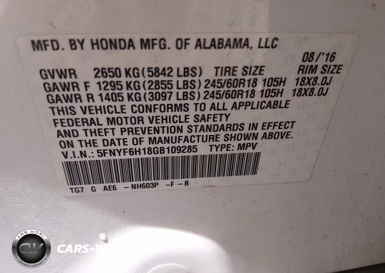 2016 Honda Pilot Lx VIN:5FNYF6H18GB109285 - 9