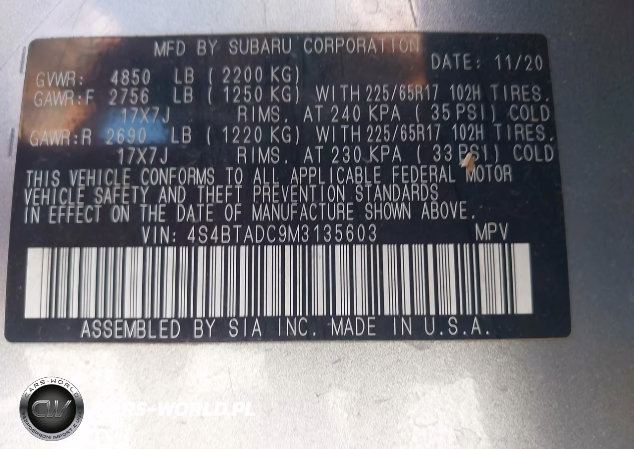 2021 Subaru Outback Premium VIN:4S4BTADC9M3135603 - 9