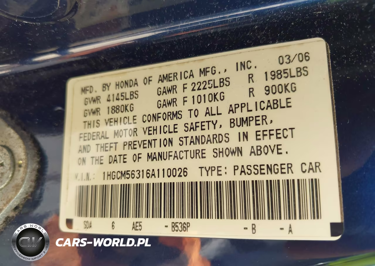 2006 Honda Accord 2.4 Se VIN:1HGCM56316A110026 - 9