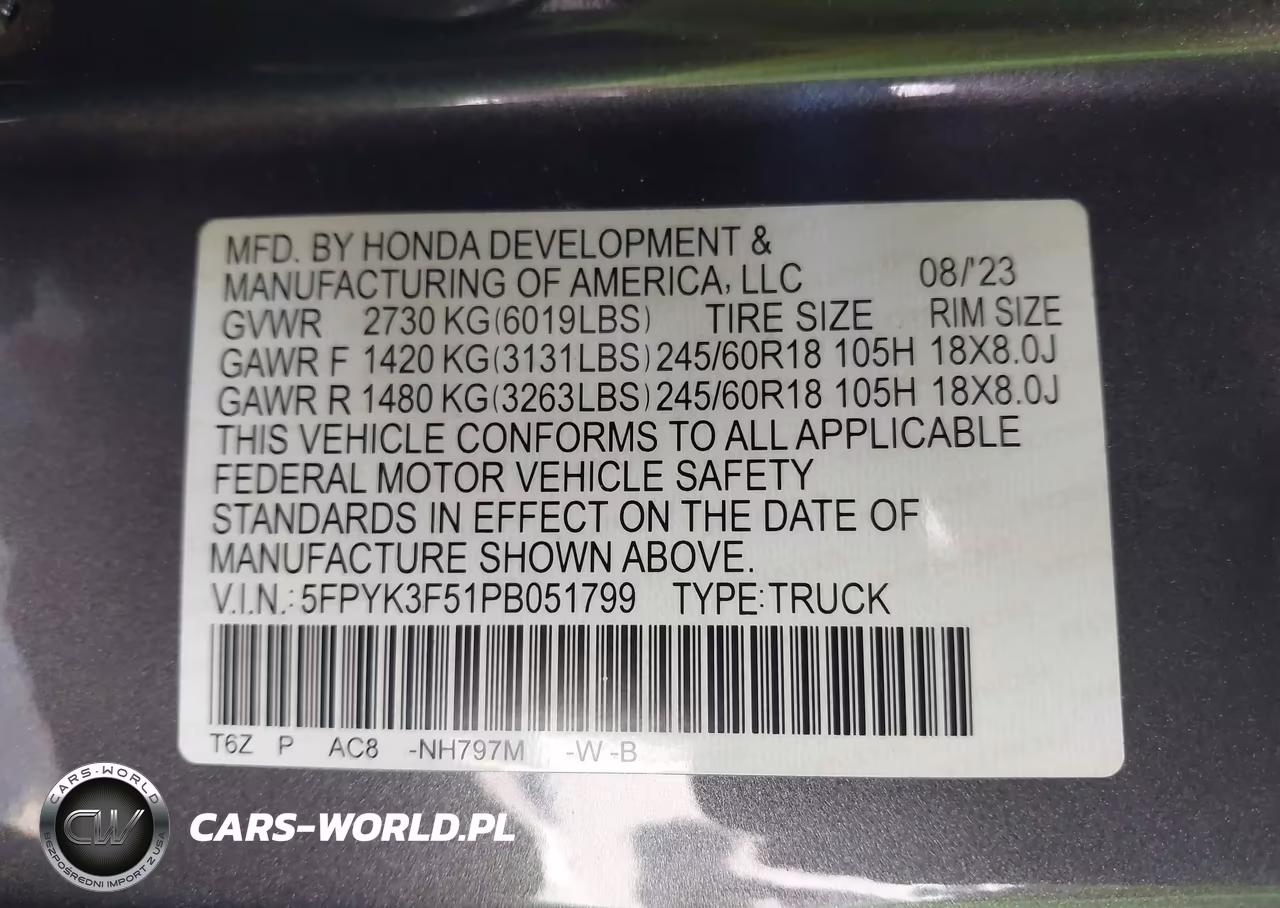 2023 Honda Ridgeline Rtl VIN:5FPYK3F51PB051799 - 9