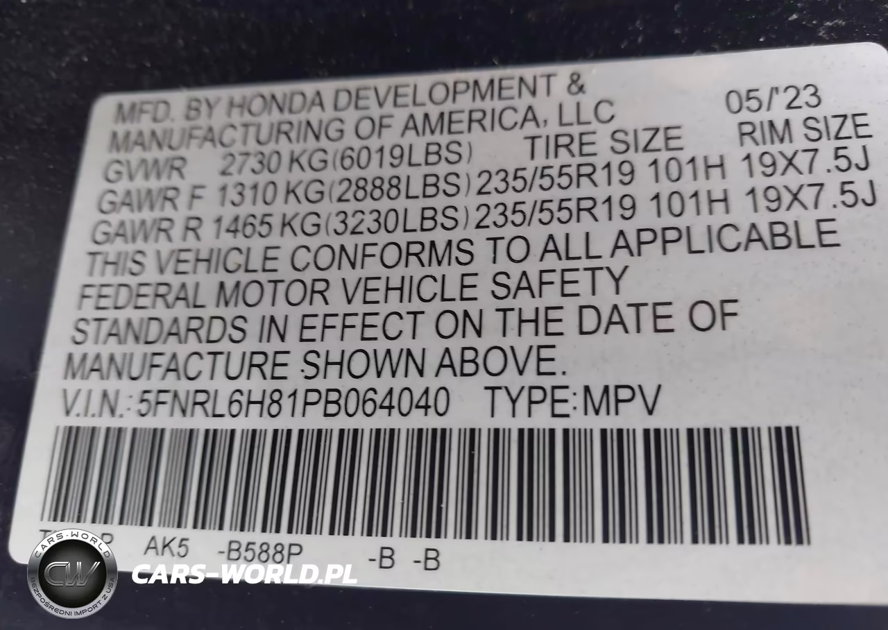 2023 Honda Odyssey Touring VIN:5FNRL6H81PB064040 - 9