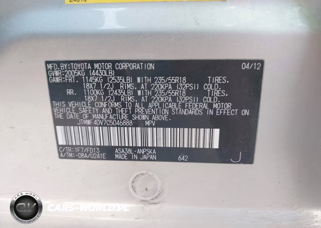 2012 Toyota Rav4 Sport VIN:JTMWF4DV7C5046888 - 9