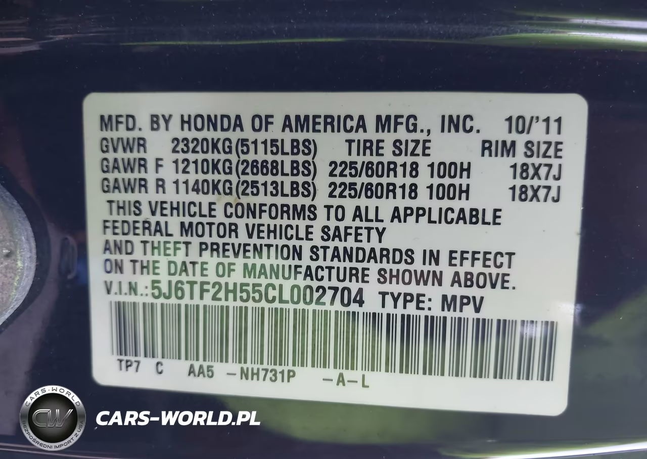 2012 Honda Crosstour Ex-L VIN:5J6TF2H55CL002704 - 9