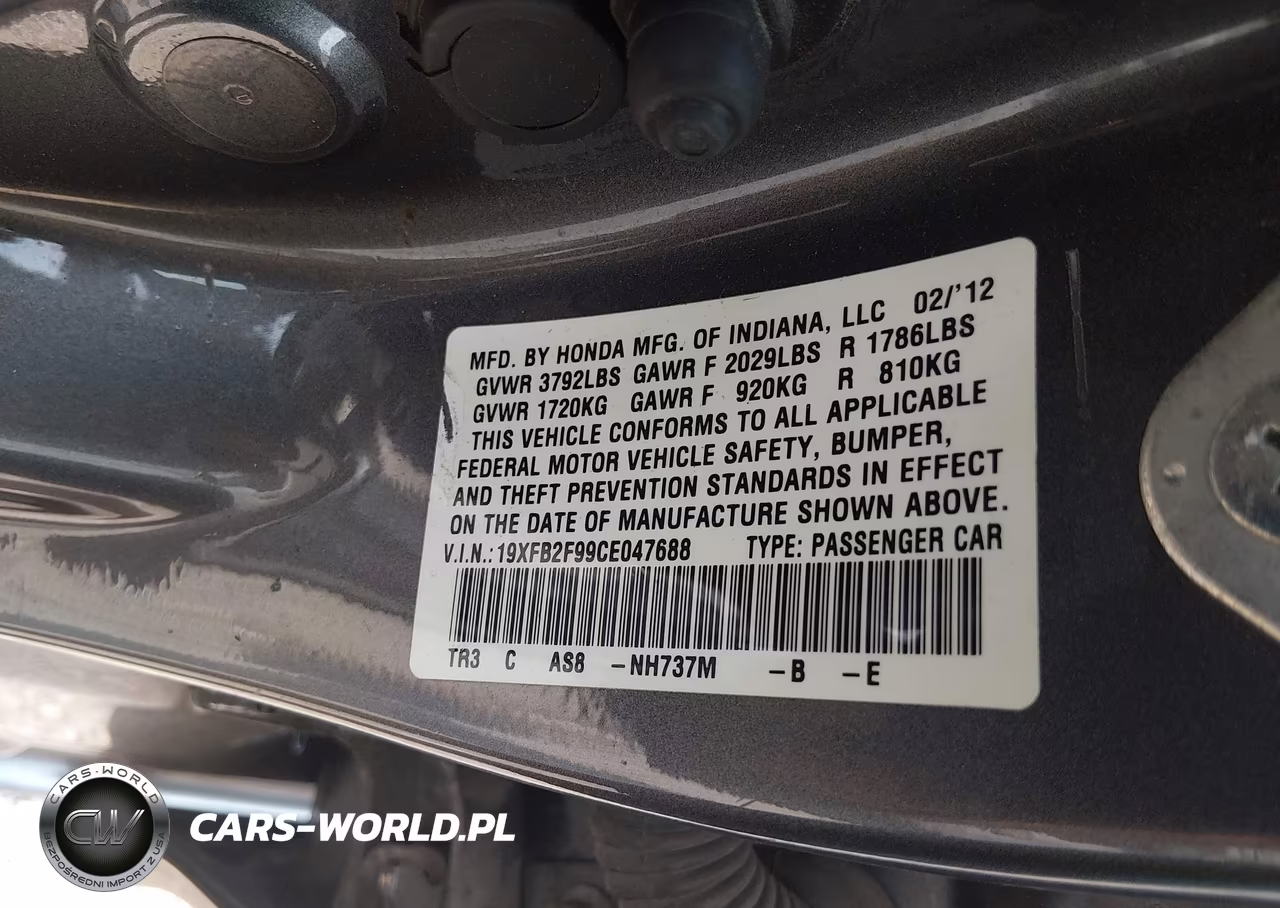 2012 Honda Civic Ex-L VIN:19XFB2F99CE047688 - 9
