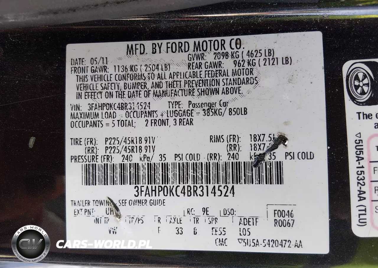 2011 Ford Fusion Sport VIN:3FAHP0KC4BR314524 - 9
