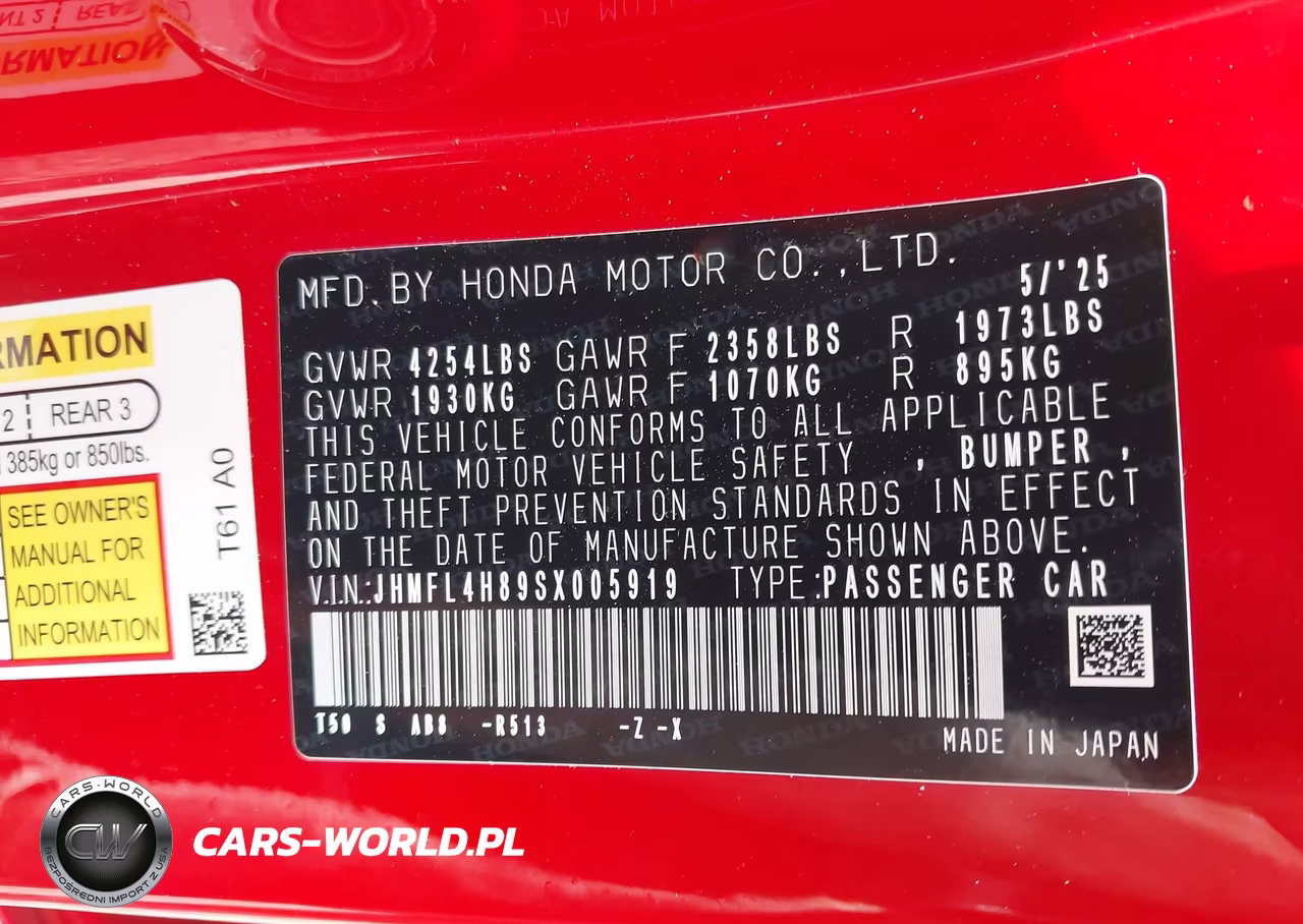 2025 Honda Civic Hybrid Sport VIN:JHMFL4H89SX005919 - 9