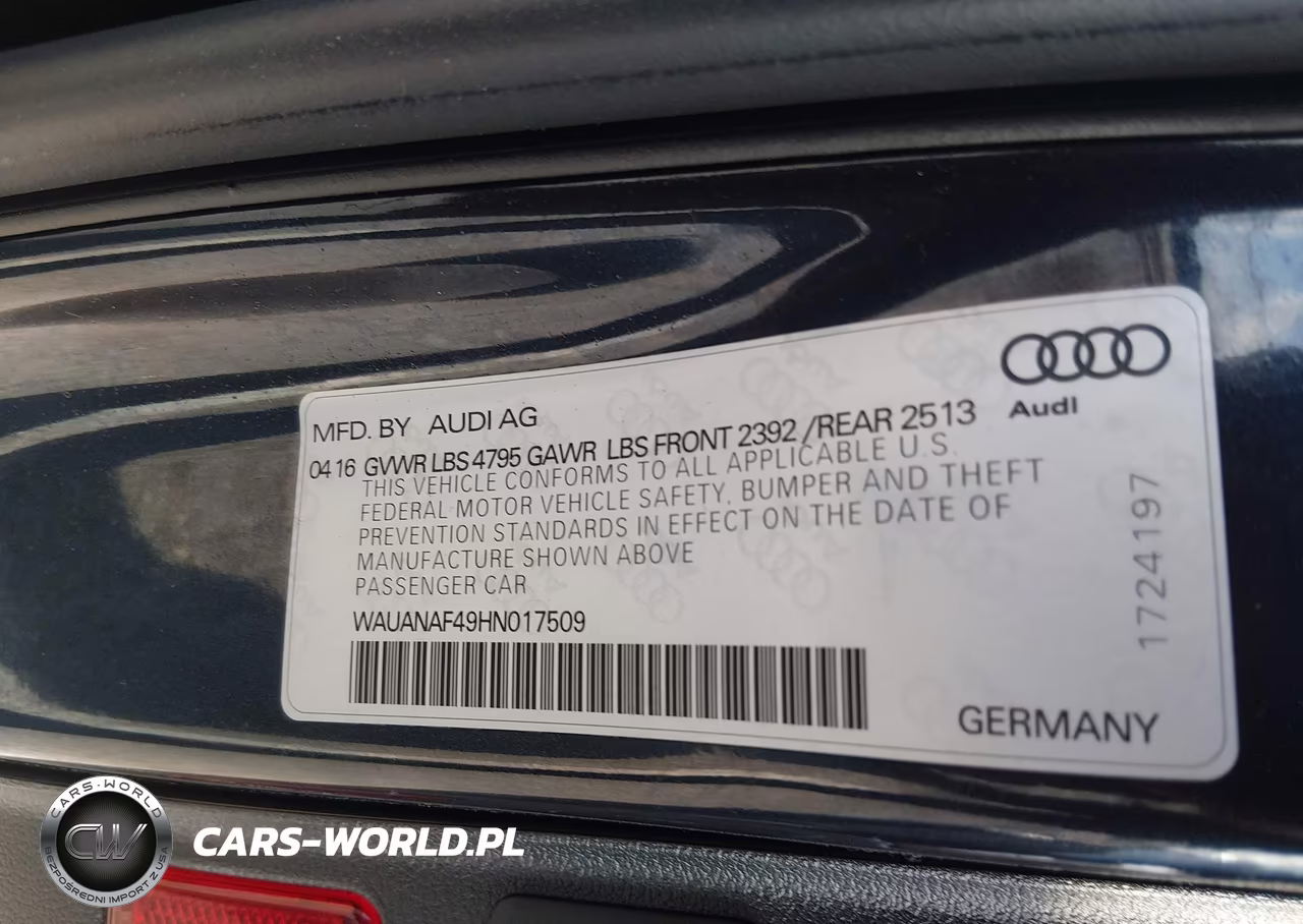 2017 Audi A4 Premium VIN:WAUANAF49HN017509 - 9