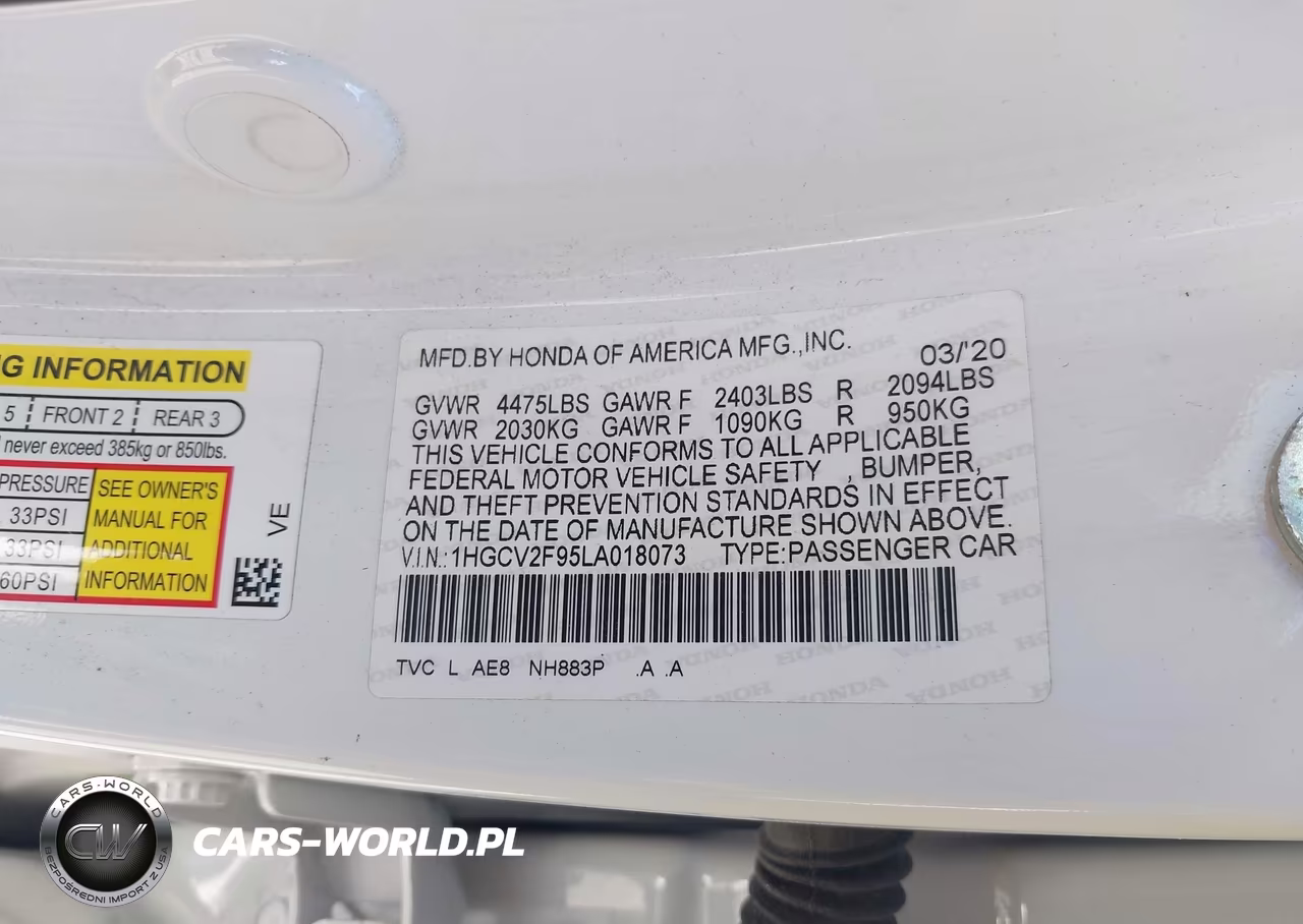 2020 Honda Accord Touring VIN:1HGCV2F95LA018073 - 9