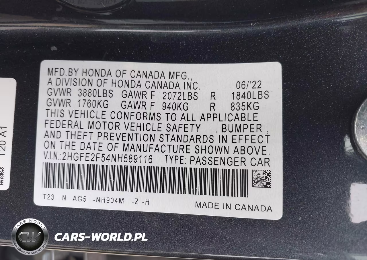 2022 Honda Civic Sport VIN:2HGFE2F54NH589116 - 9