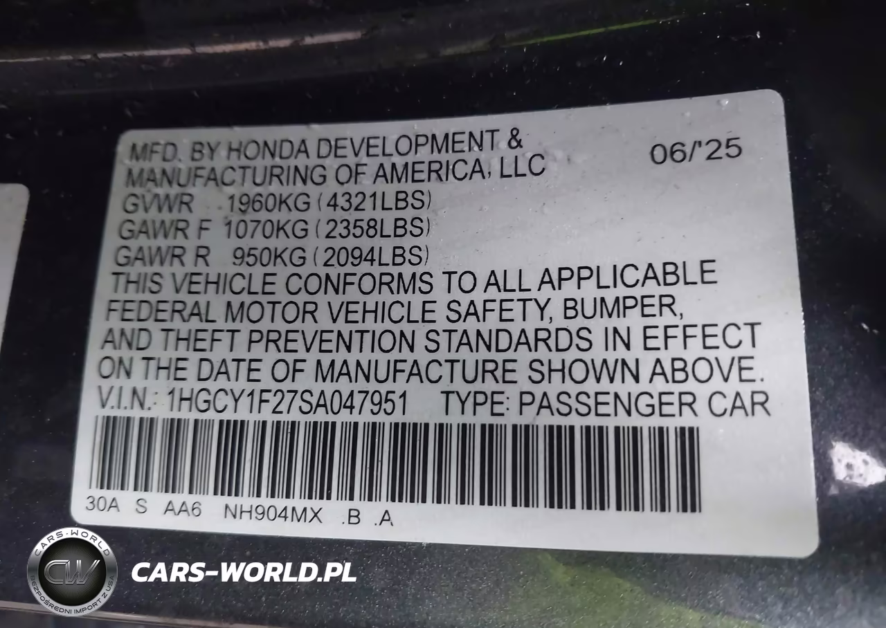 2025 Honda Accord Lx VIN:1HGCY1F27SA047951 - 9