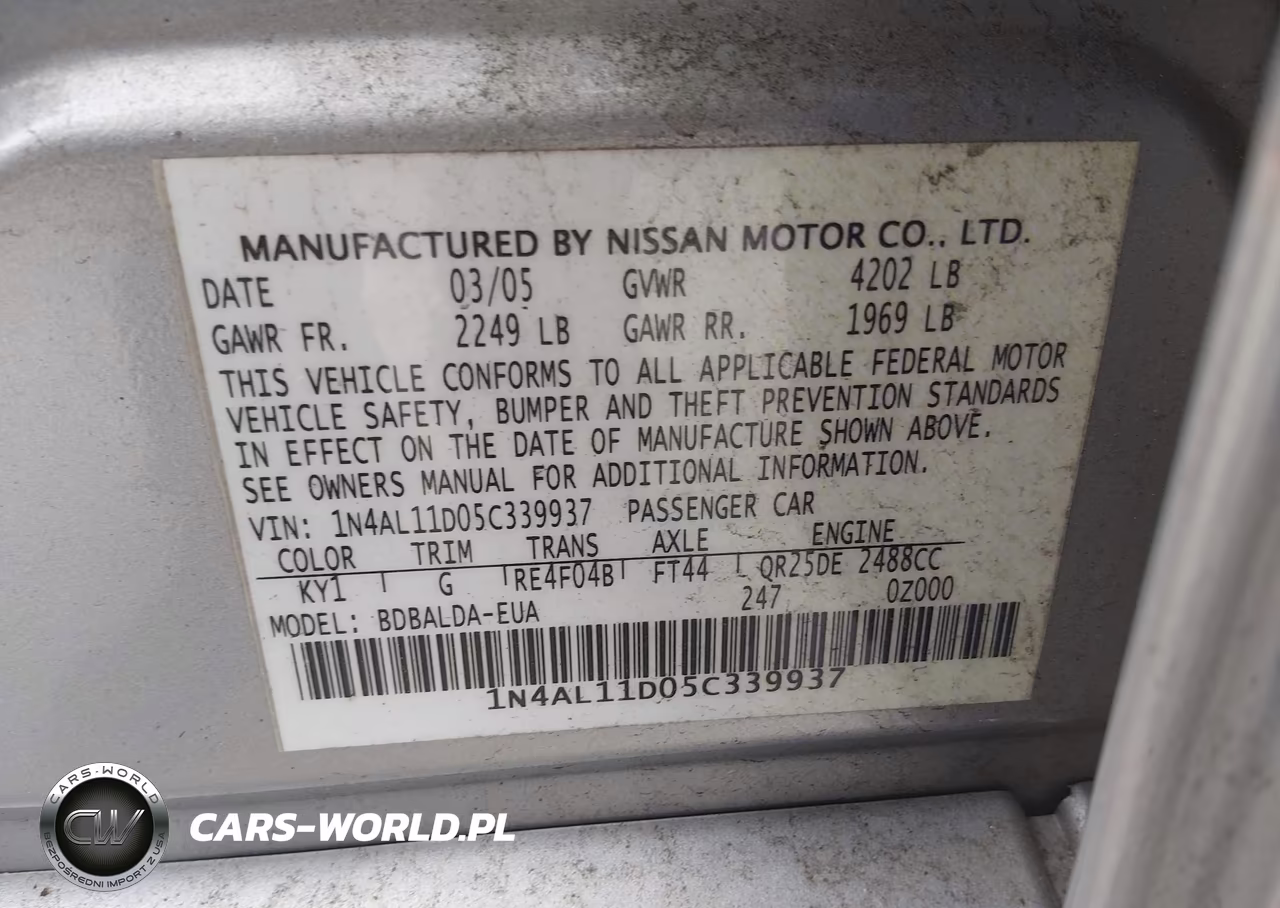 2005 Nissan Altima 2.5 S VIN:1N4AL11D05C339937 - 9