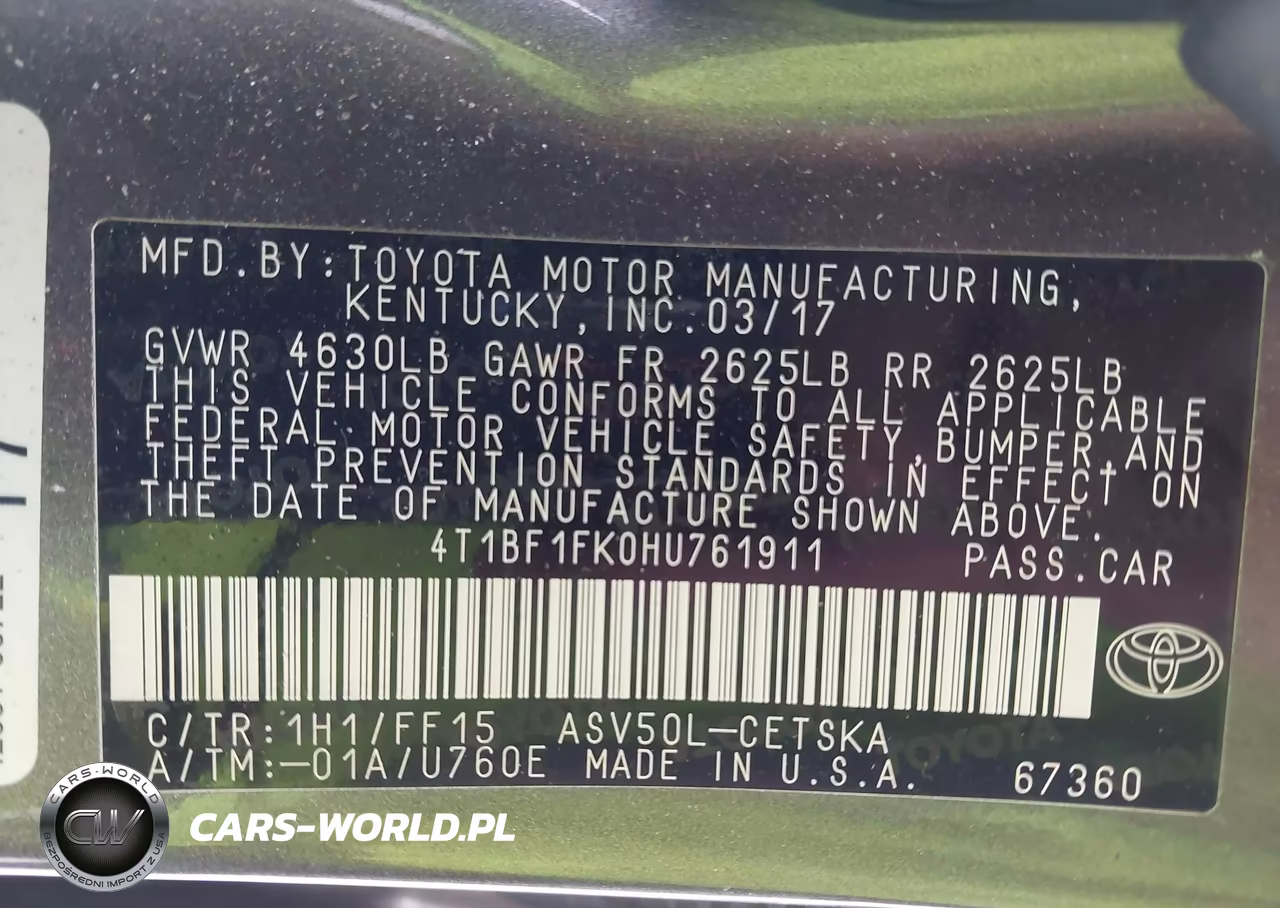 2017 Toyota Camry Se VIN:4T1BF1FK0HU761911 - 9