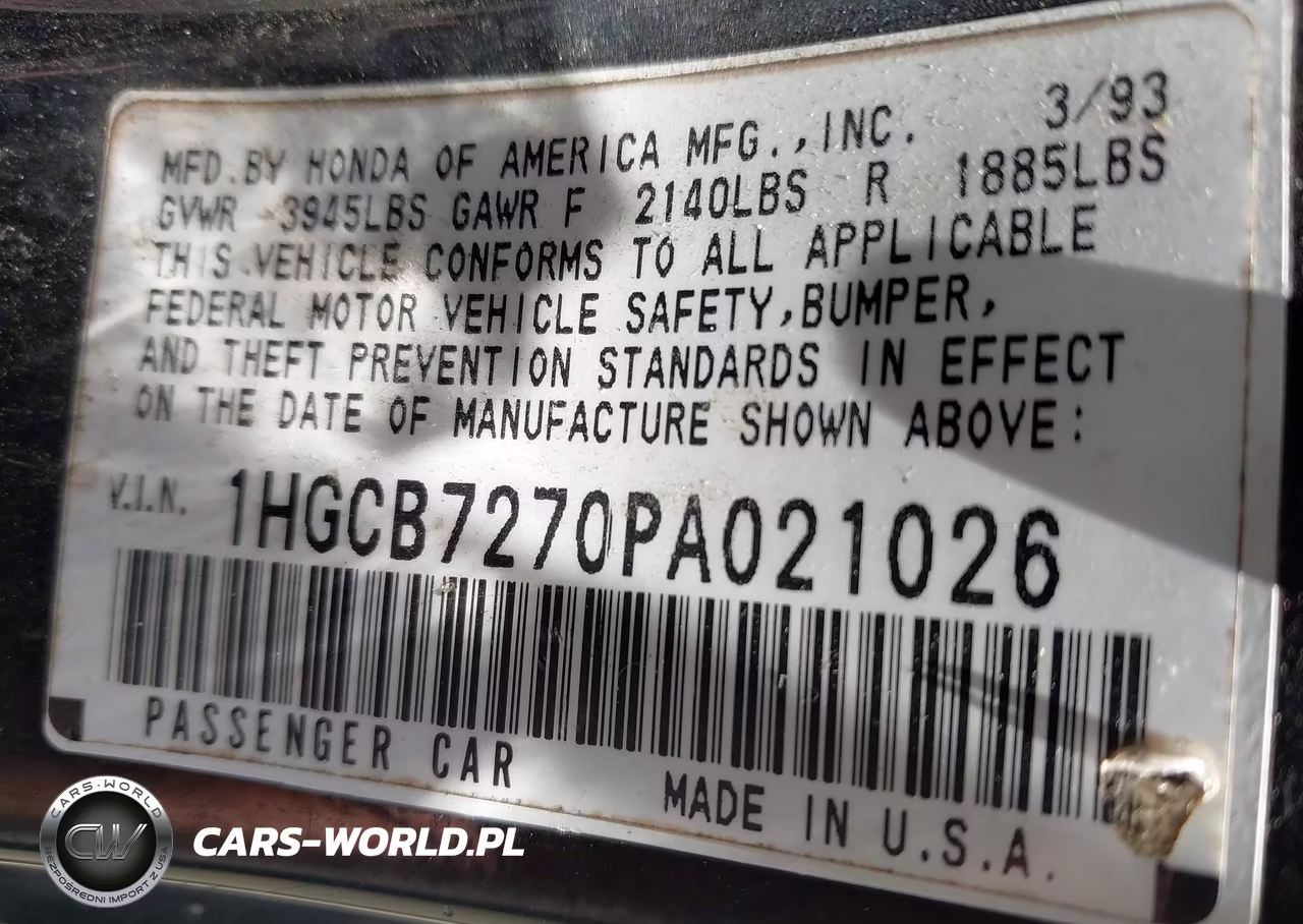 1993 Honda Accord Ex VIN:1HGCB7270PA021026 - 9