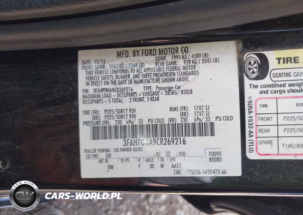 2012 Ford Fusion Se VIN:3FAHP0HA9CR269216 - 9