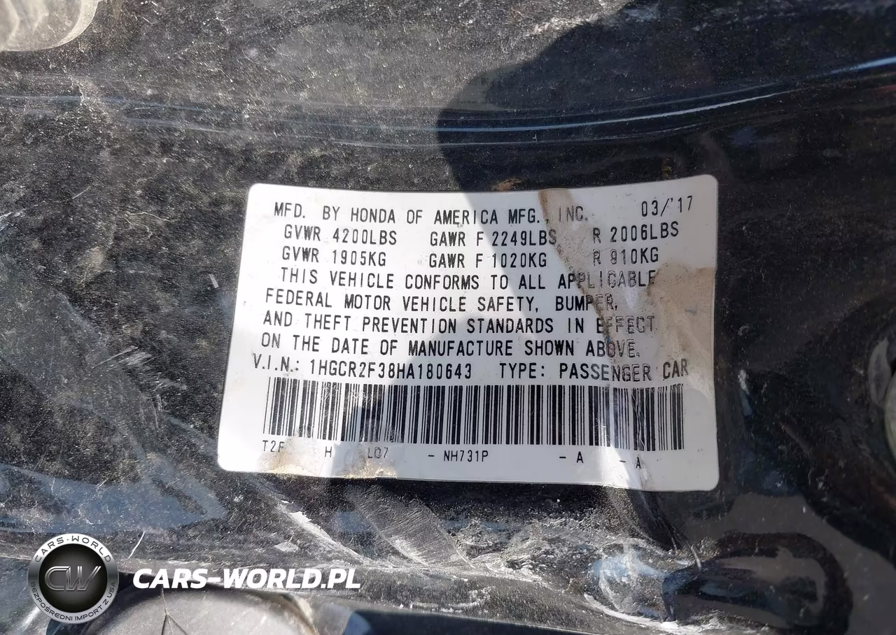 2017 Honda Accord Lx VIN:1HGCR2F38HA180643 - 9