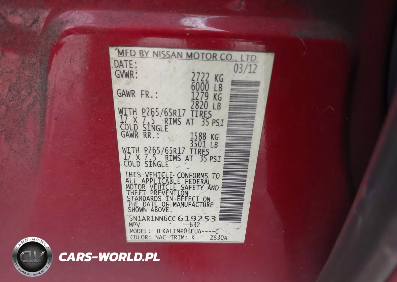 2012 Nissan Pathfinder Sv VIN:5N1AR1NN6CC619253 - 9