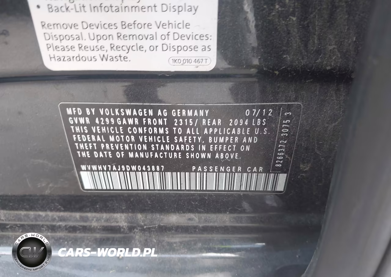 2013 Volkswagen Gti 4-Door VIN:WVWHV7AJ9DW043887 - 9