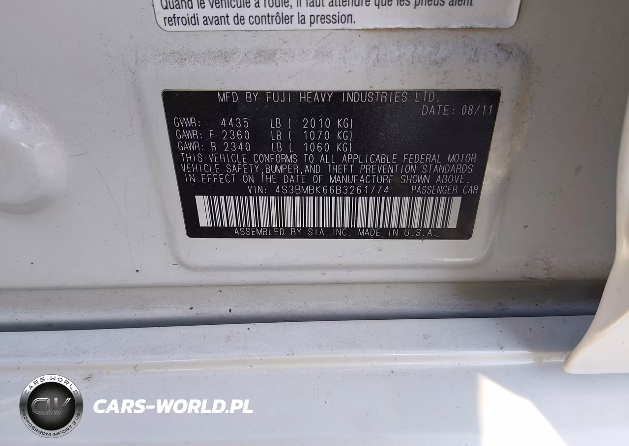 2011 Subaru Legacy 2.5I Limited VIN:4S3BMBK66B3261774 - 9