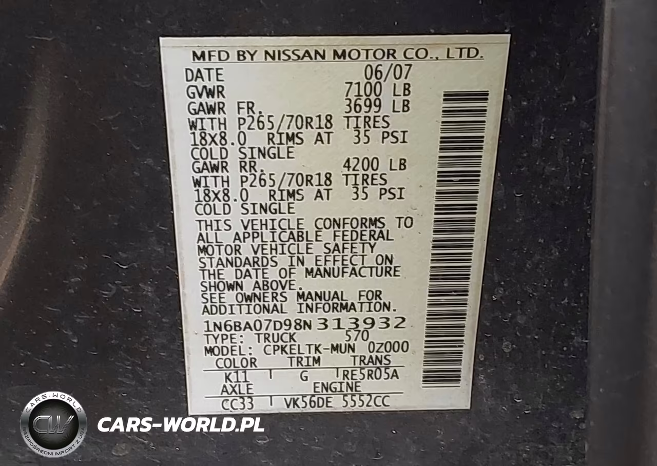 2008 Nissan Titan Se VIN:1N6BA07D98N313932 - 9