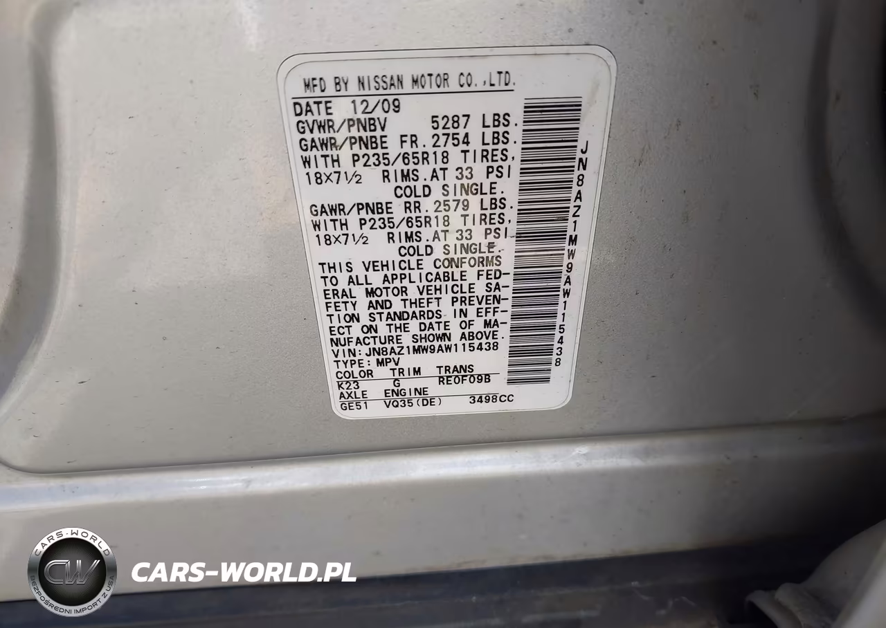 2010 Nissan Murano S VIN:JN8AZ1MW9AW115438 - 9