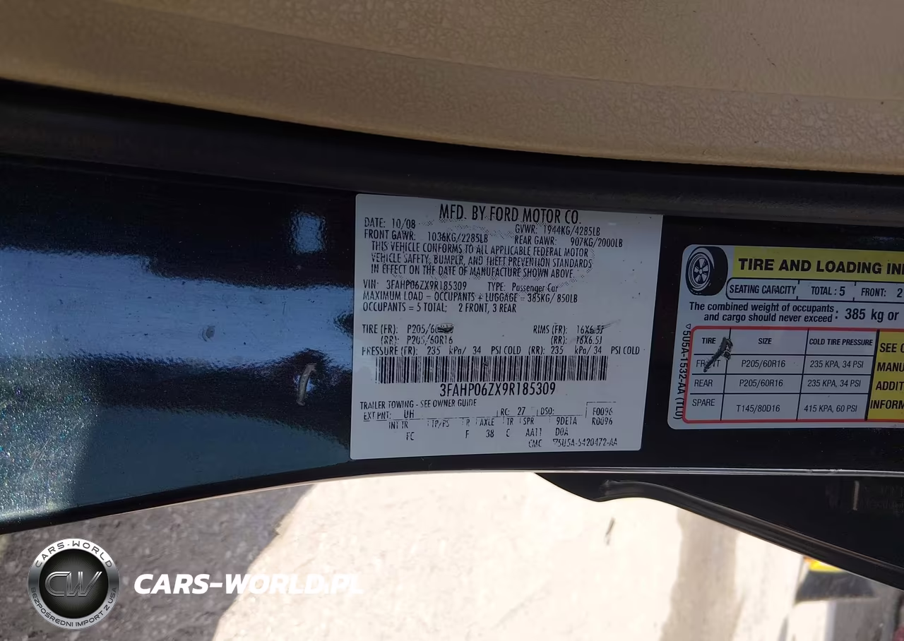 2009 Ford Fusion S VIN:3FAHP06ZX9R185309 - 9