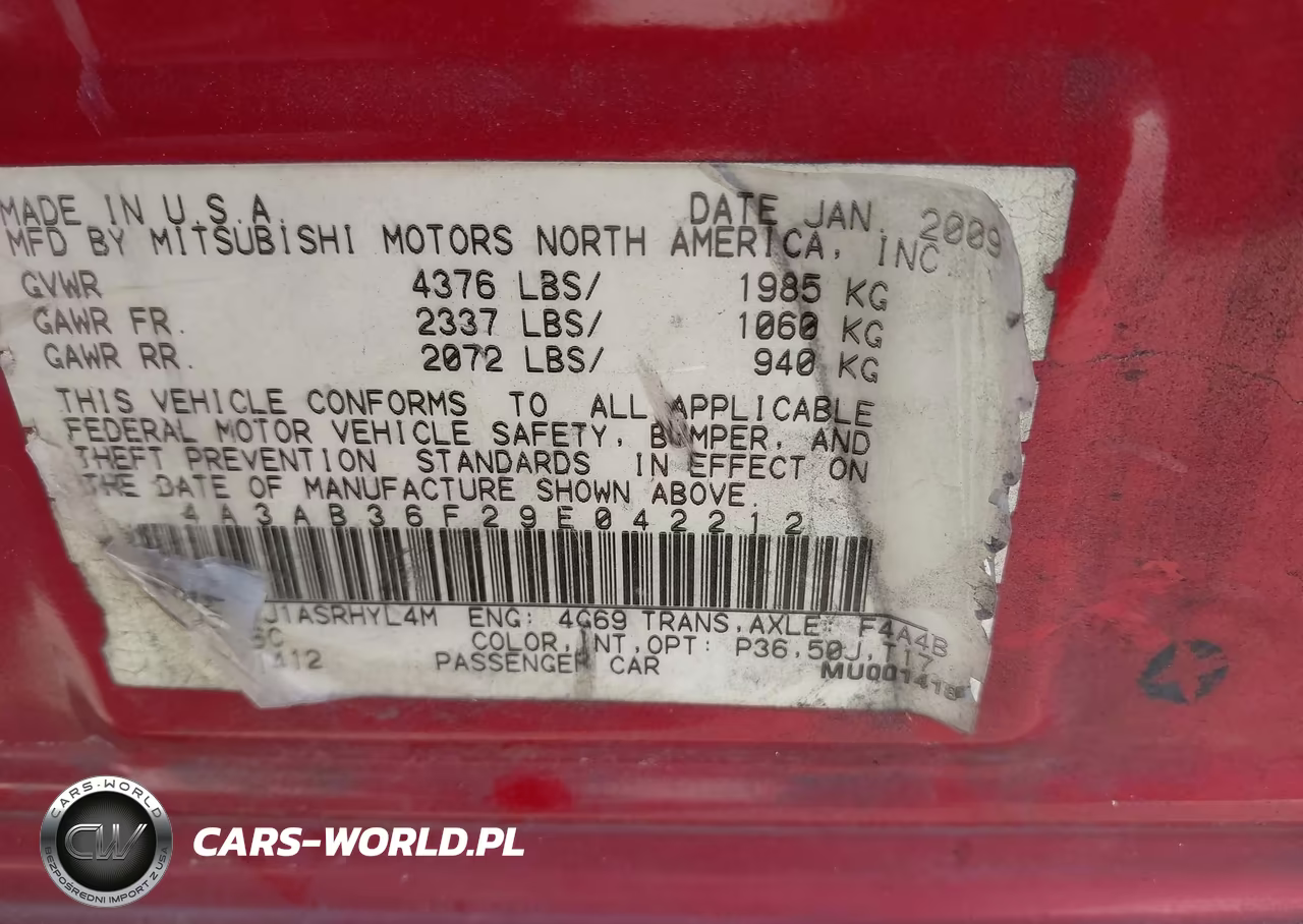 2009 Mitsubishi Galant Es-Sport Edition VIN:4A3AB36F29E042212 - 9