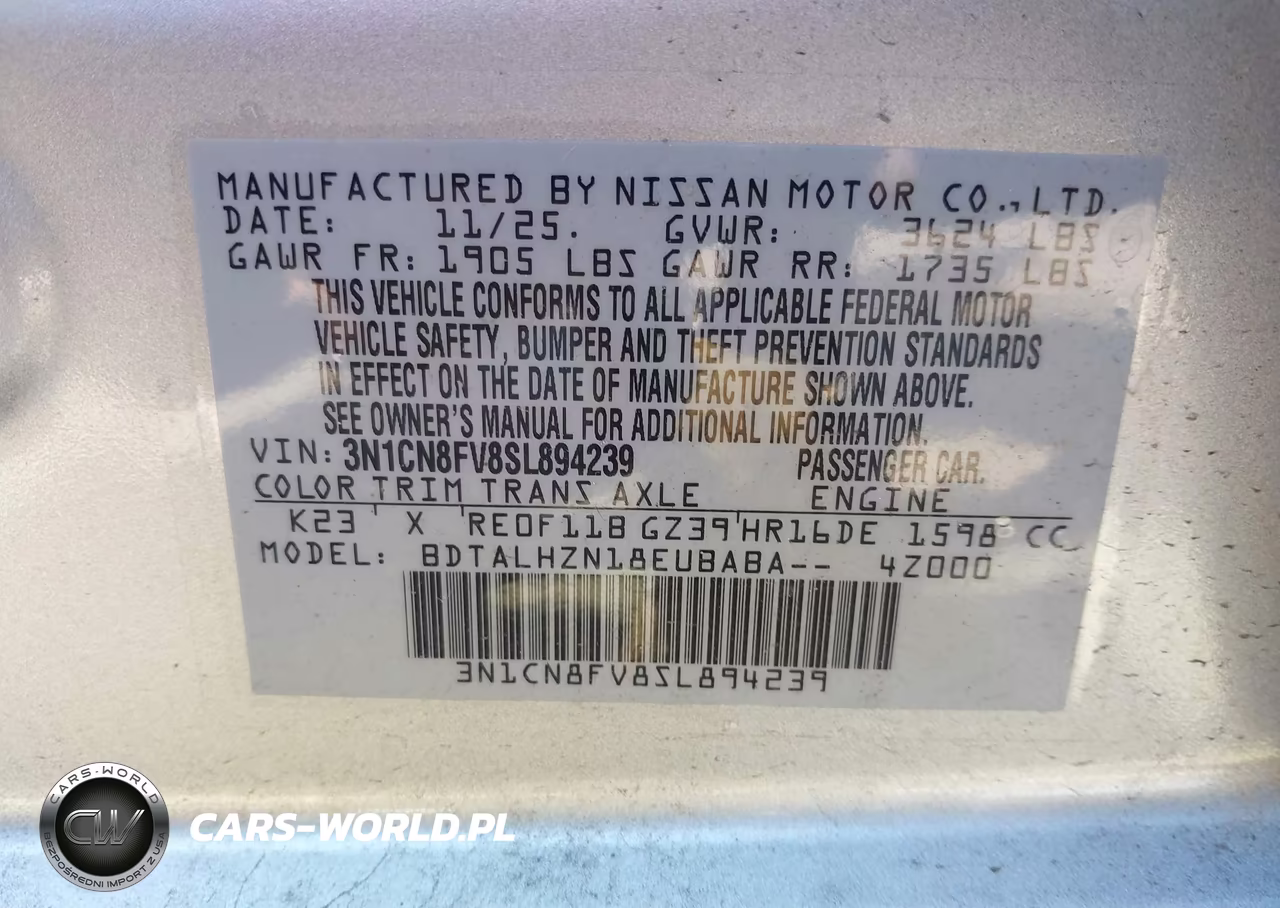2025 Nissan Versa 1.6 Sr VIN:3N1CN8FV8SL894239 - 9