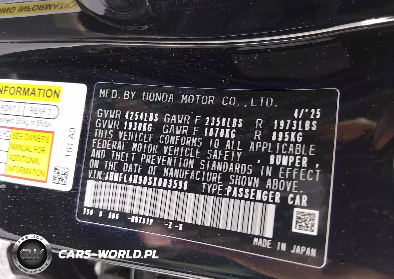 2025 Honda Civic Hybrid Sport Touring VIN:JHMFL4H90SX003596 - 9
