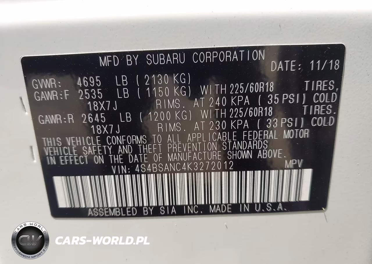 2019 Subaru Outback 2.5I Limited VIN:4S4BSANC4K3272012 - 9