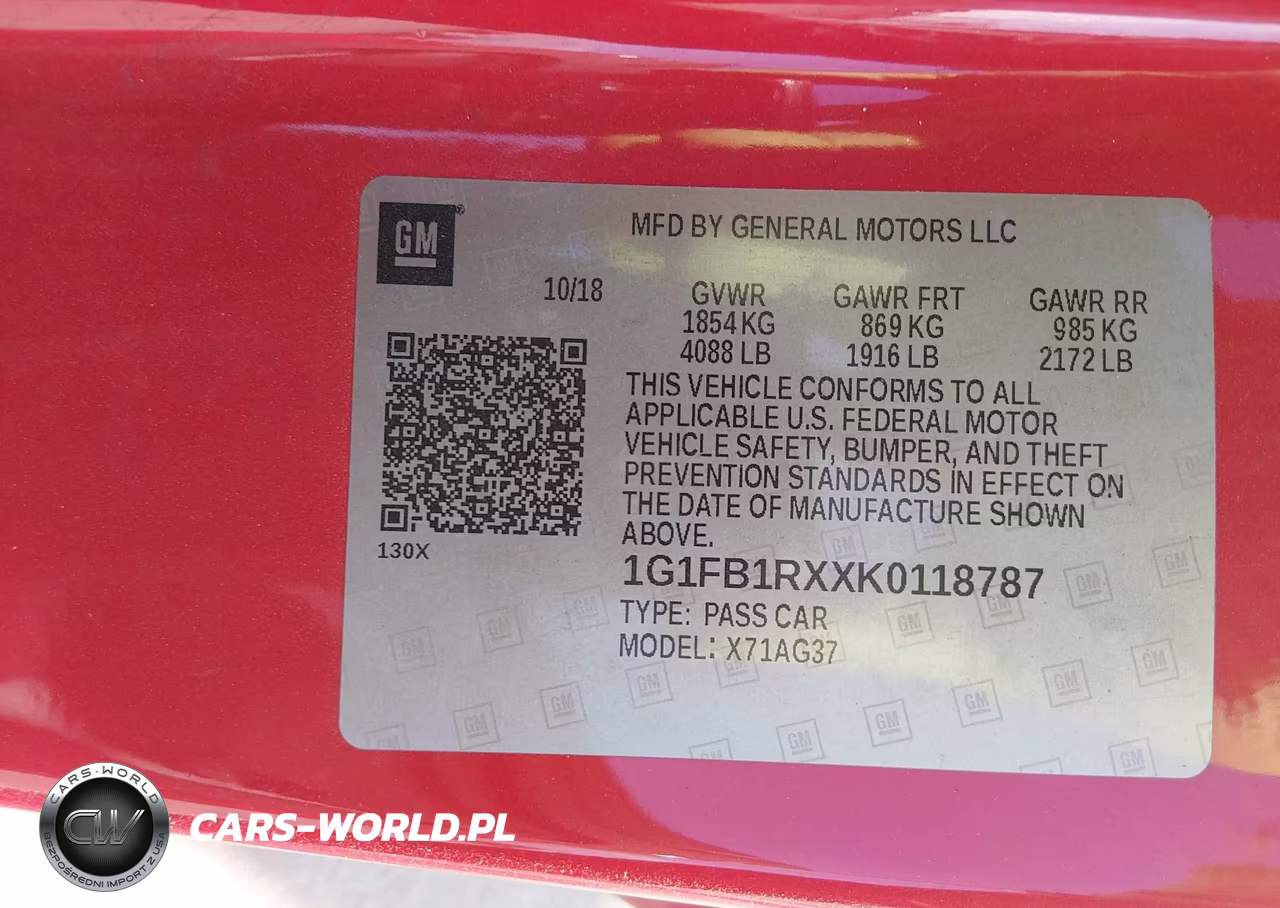 2019 Chevrolet Camaro 1Ls VIN:1G1FB1RXXK0118787 - 9