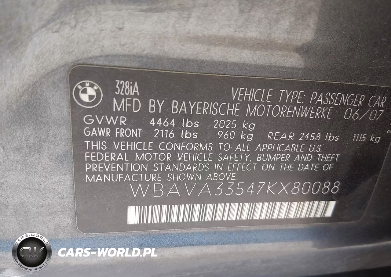 2007 BMW 328I VIN:WBAVA33547KX80088 - 9