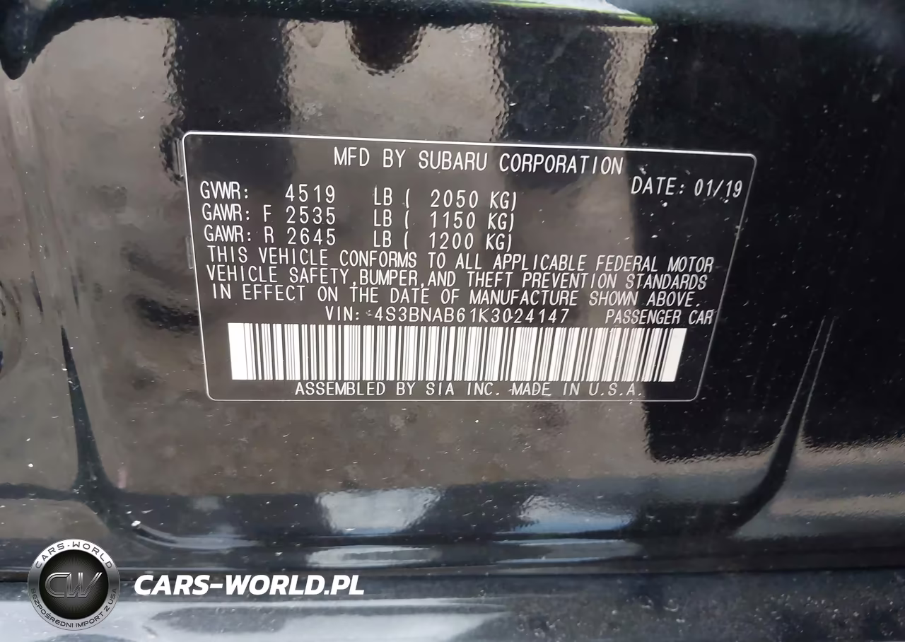 2019 Subaru Legacy 2.5I VIN:4S3BNAB61K3024147 - 9