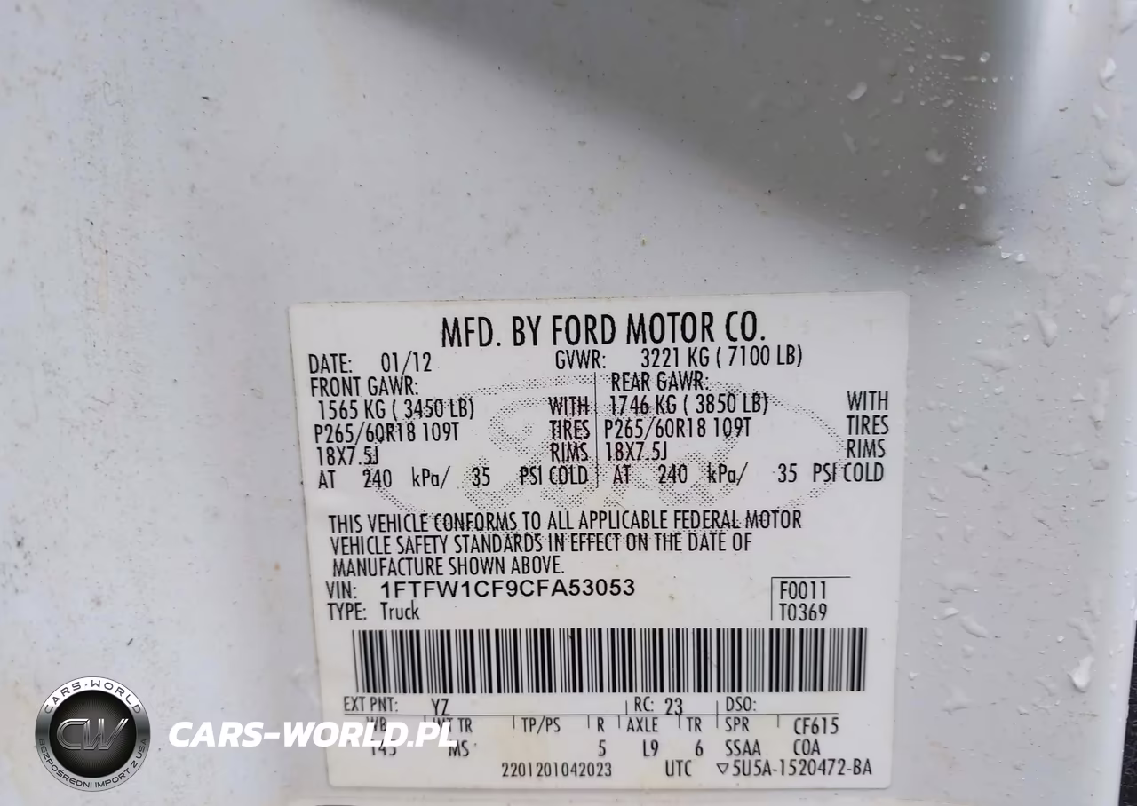 FORD F-150 VIN:1FTFW1CF9CFA53053 - 9