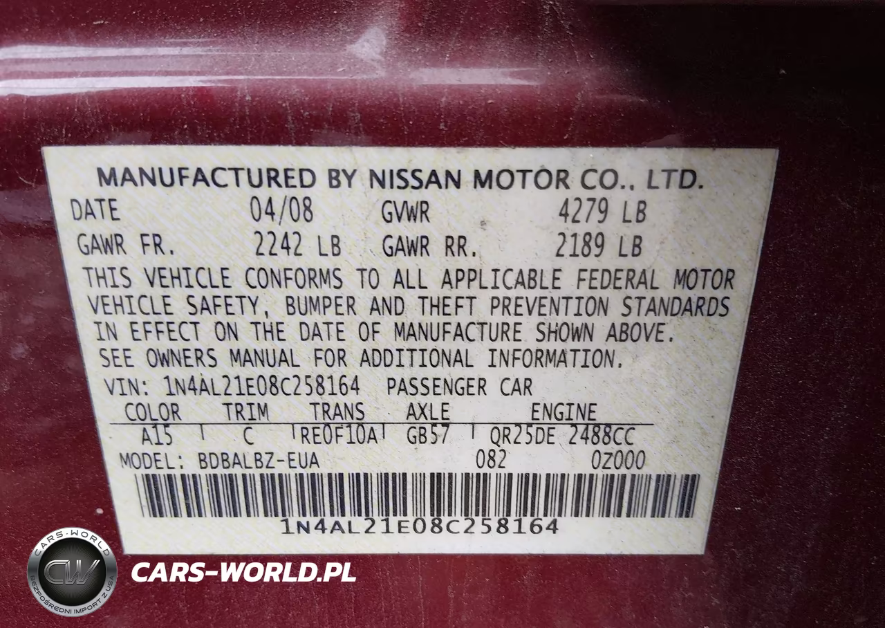 2008 Nissan Altima 2.5 S VIN:1N4AL21E08C258164 - 9