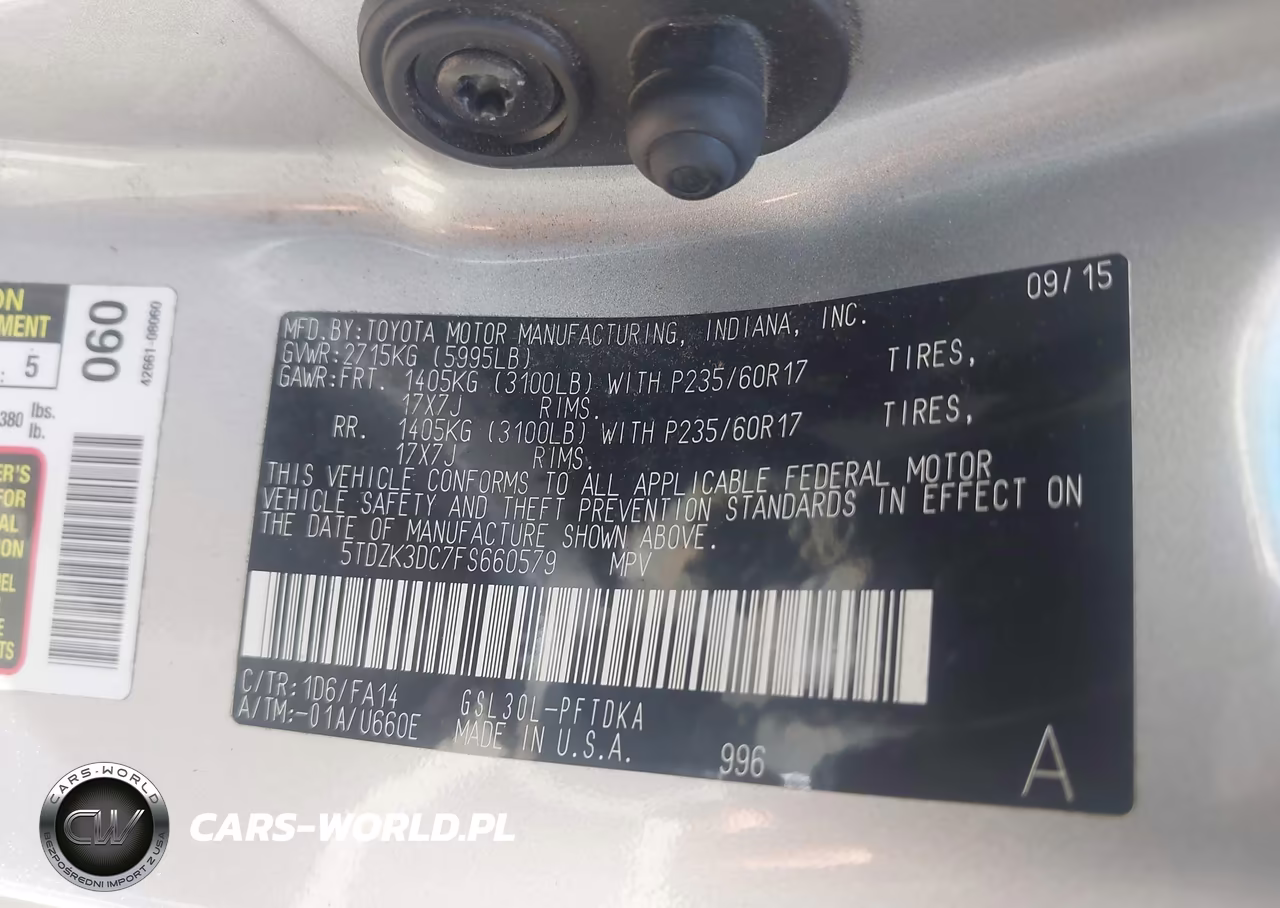 2015 Toyota Sienna L 7 Passenger VIN:5TDZK3DC7FS660579 - 9