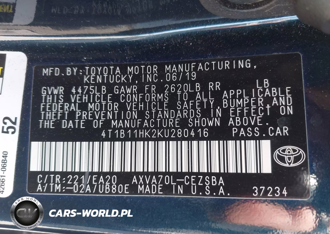 2019 Toyota Camry Se VIN:4T1B11HK2KU280416 - 9