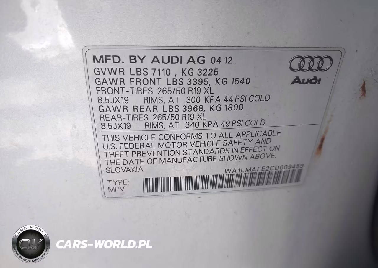 2012 Audi Q7 3.0 Tdi Premium VIN:WA1LMAFE2CD009459 - 9