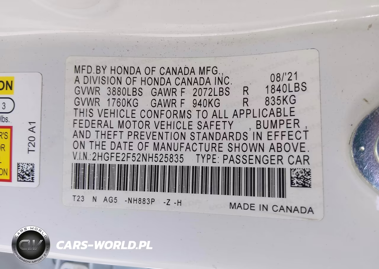 2022 Honda Civic Sport VIN:2HGFE2F52NH525835 - 9