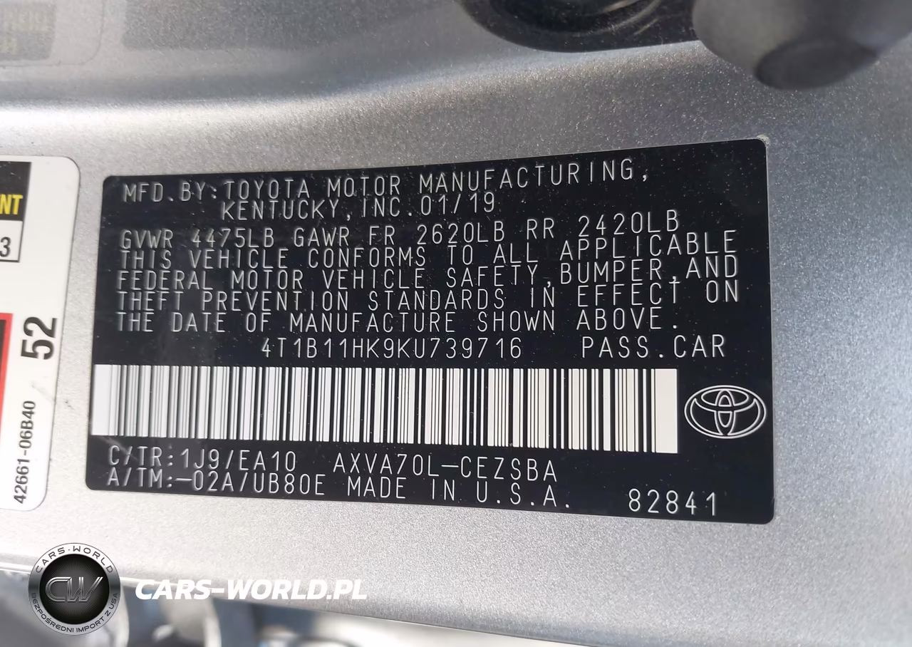 2019 Toyota Camry Se VIN:4T1B11HK9KU739716 - 9