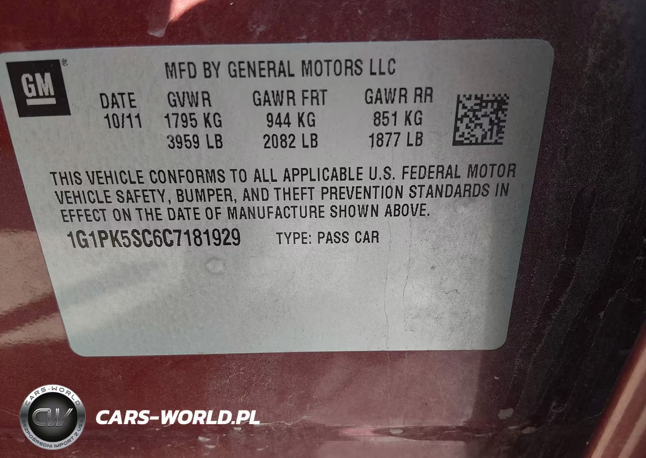 2012 Chevrolet Cruze Eco VIN:1G1PK5SC6C7181929 - 9